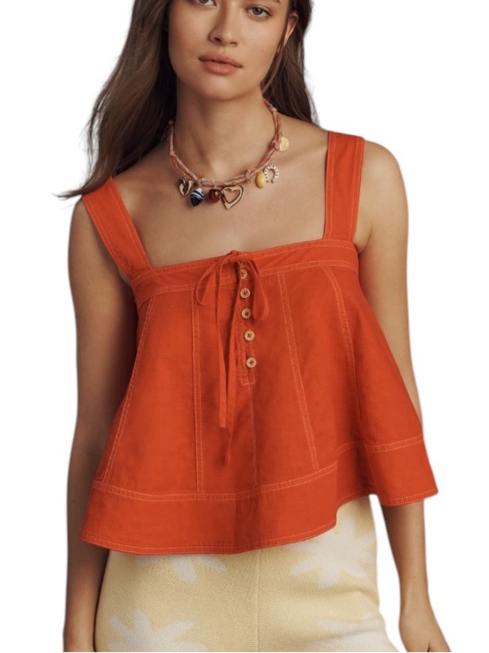 Pilcro Anthropologie Denim Linen Blend Trimmed Swing Crop Tank Top Medium